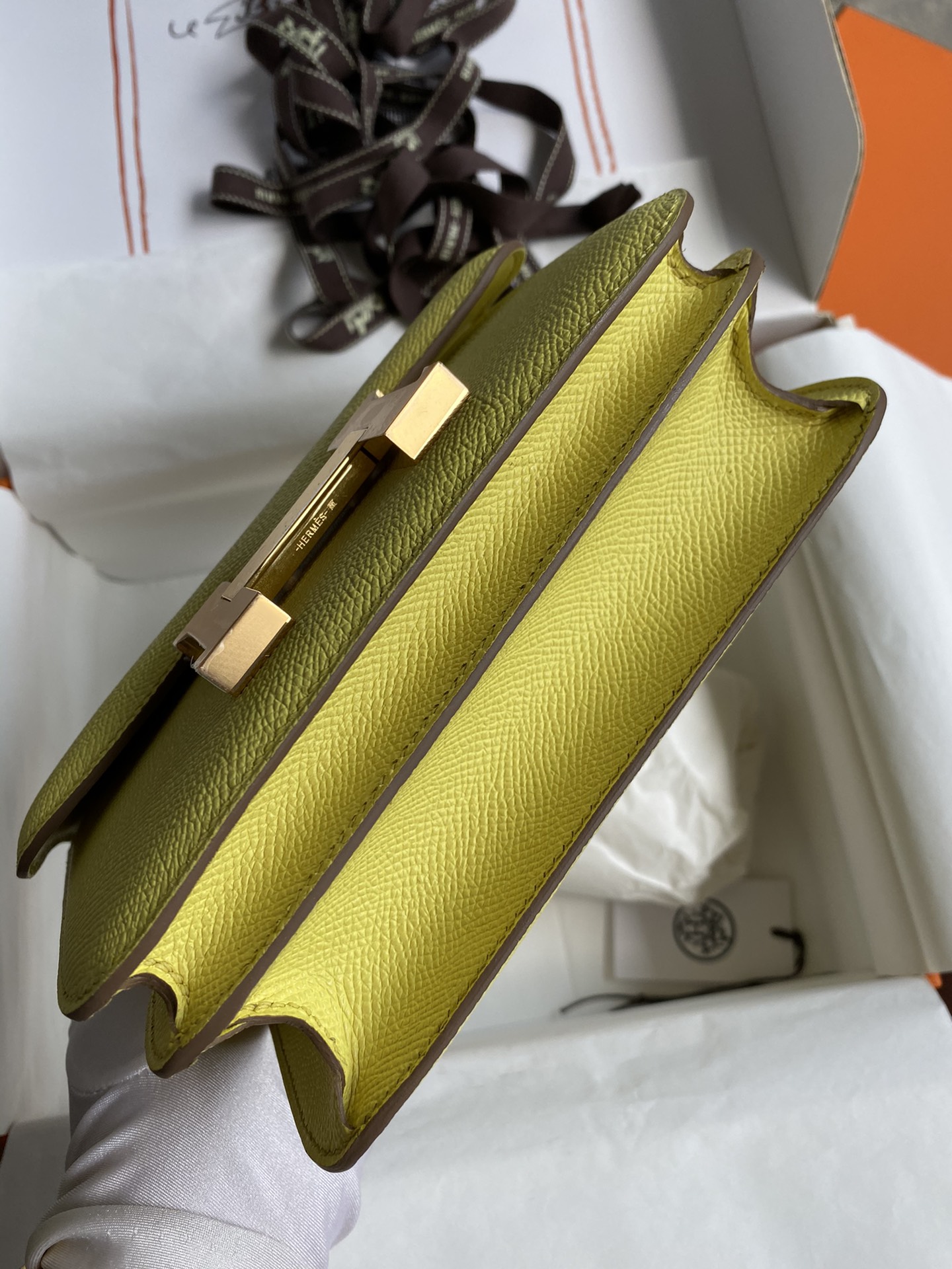 Hermes Constance 18 Mini Shoulder Bag In Jaune Poussin Epsom Leather